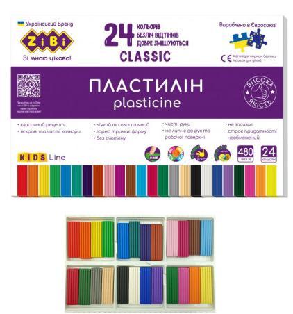 Пластилін ZiBi CLASSIC 24 кольори, 480 г