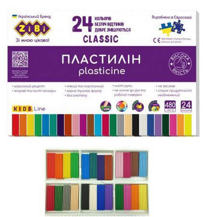 Пластилін ZiBi CLASSIC 24 кольори, 480 г, фото 1