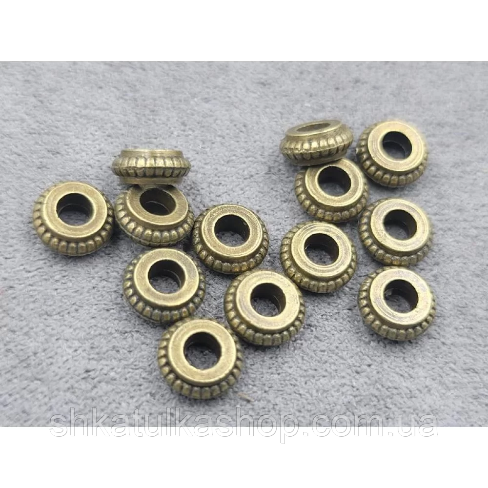 (56шт) Намистини-ронделі металеві 6,8*2,8мм, колір бронза, фото 1