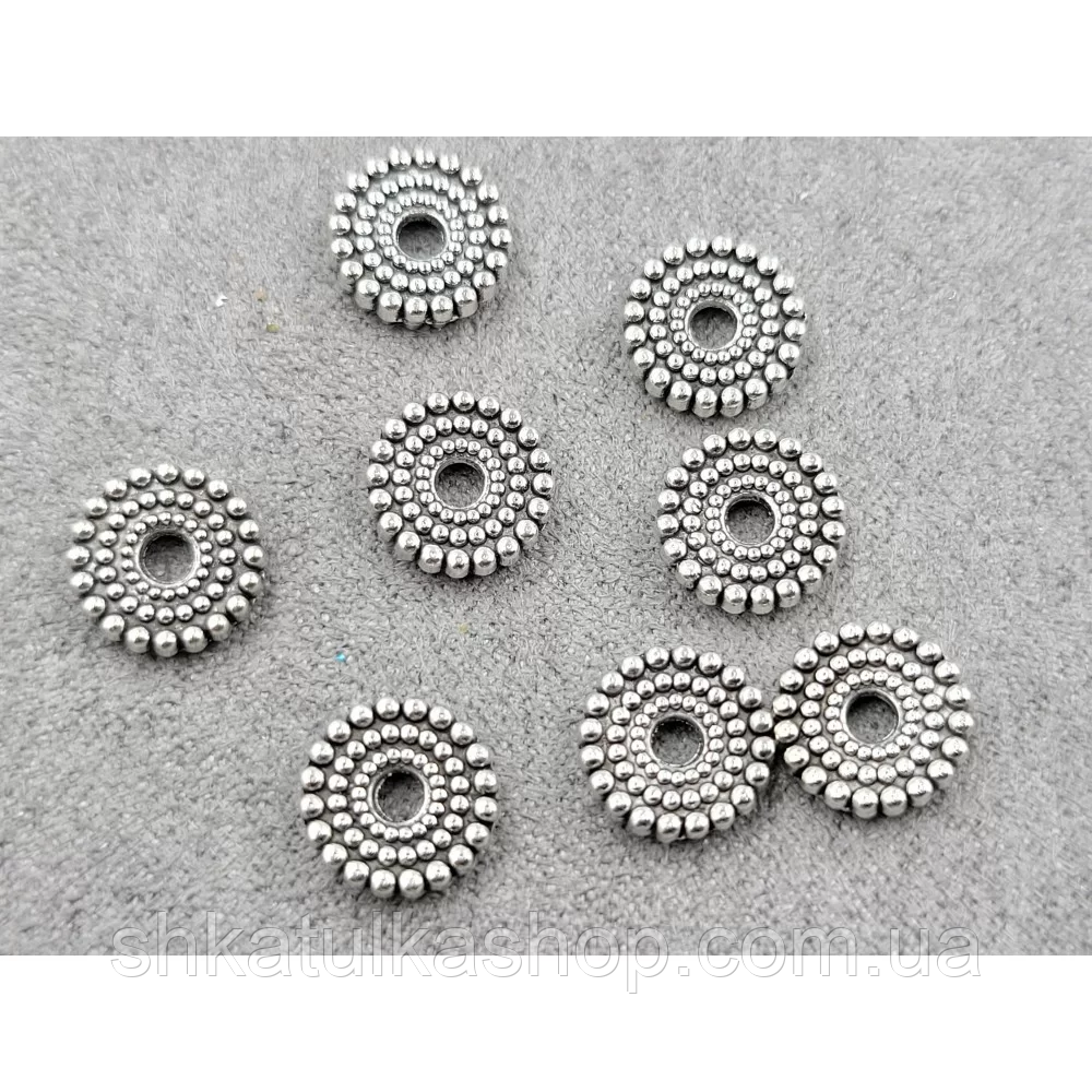 (32шт) Намистини-ронделі металеві 10*2,6мм, фото 1