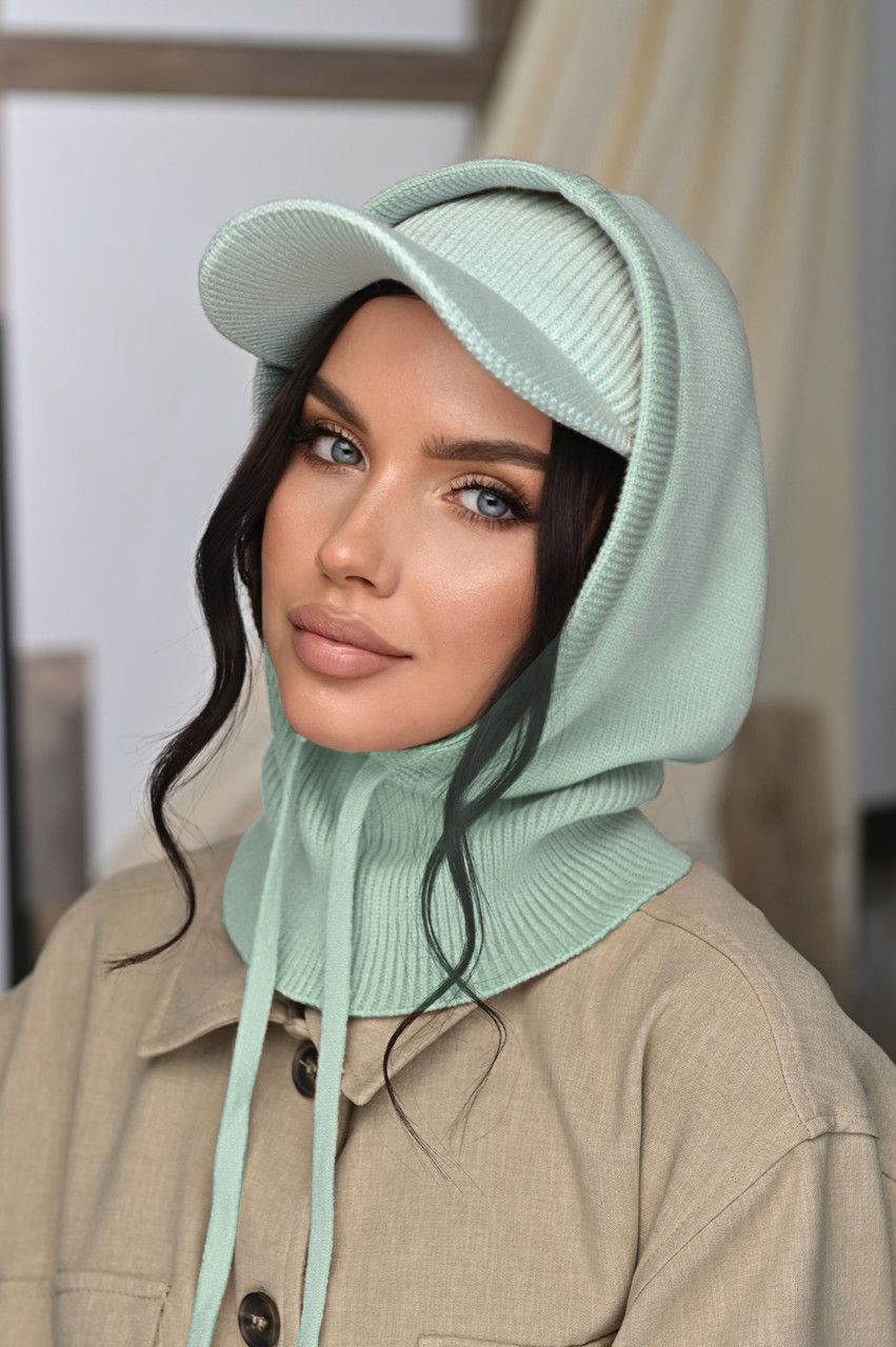 В'язаний капор і пов'язка з козирком, колір м'ята
