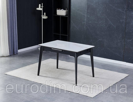 Стіл BERLIN CERAMIC 111(140)*75 білий глянець/чорний каркас, фото 3