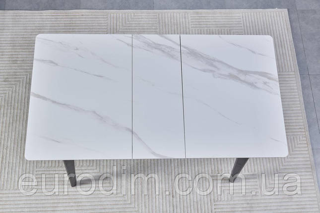 Стіл BERLIN CERAMIC 111(140)*75 білий глянець/чорний каркас, фото 4