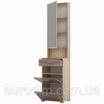 Тумба для взуття з дзеркалом Еверест Бриз ТО-4 50х38х210 сонома + трюфель (DTM-2207), фото 3