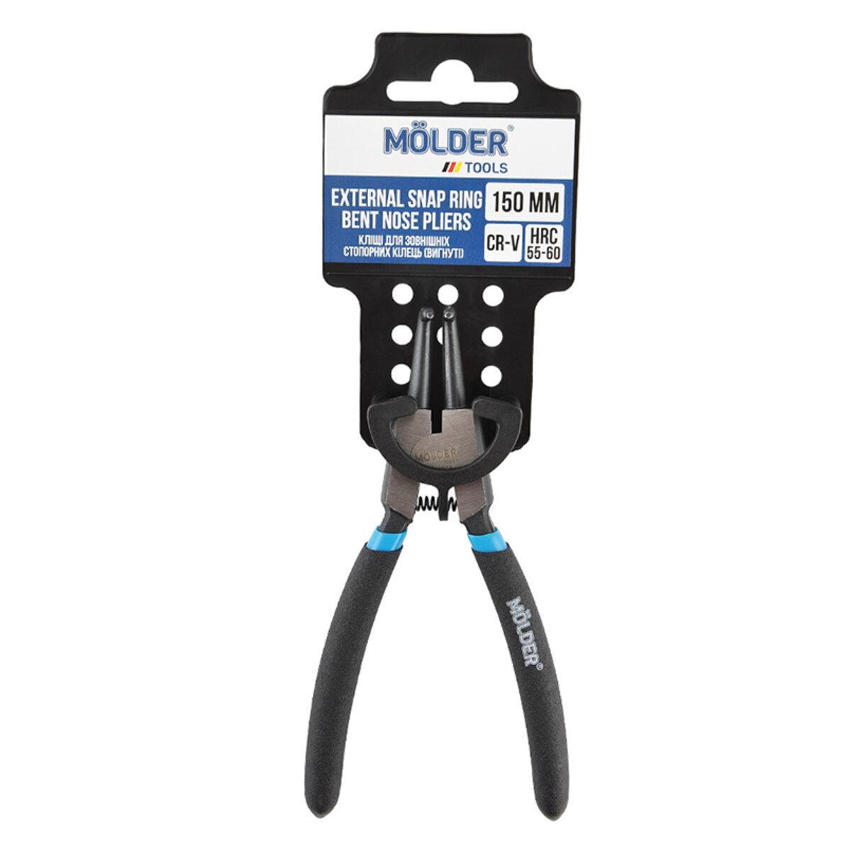 Кліщі для зняття стопорних зовнішніх кілець, вигнуті 150мм Molder MT46215