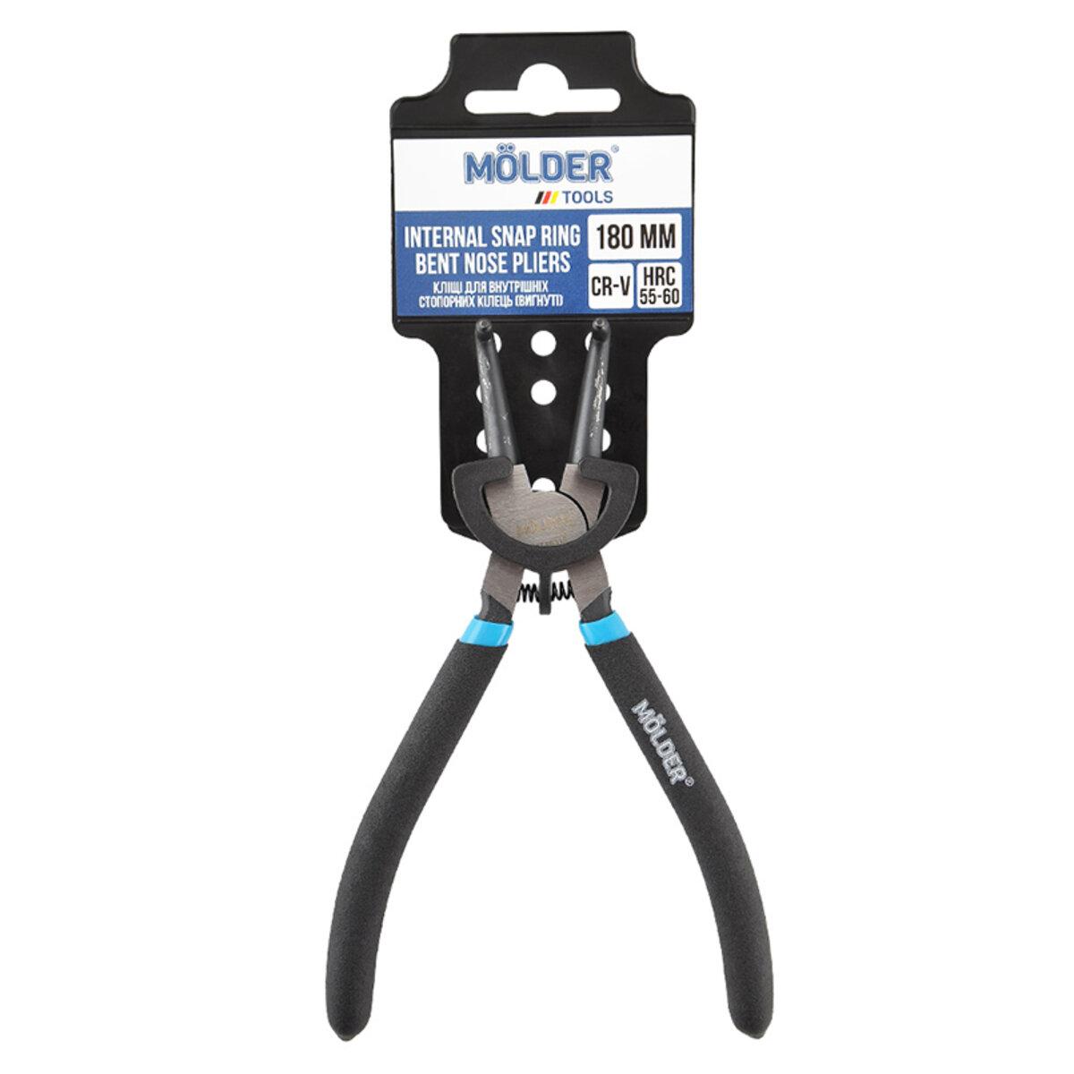 Кліщі для зняття стопорних кілець внутрішні, вигнуті 180мм Molder MT46318