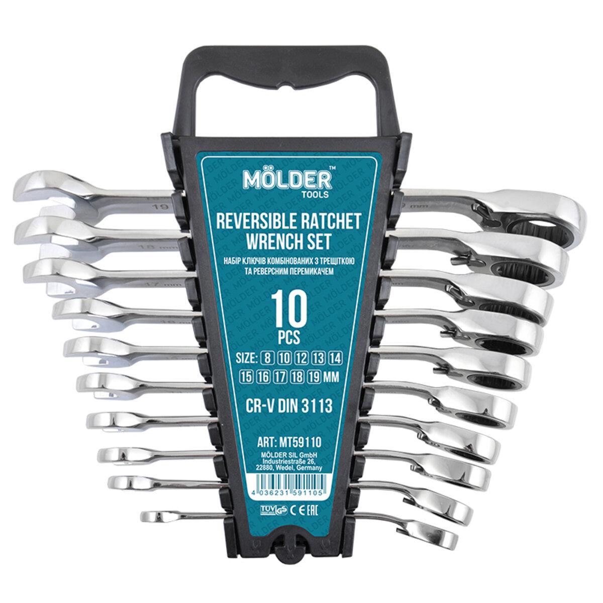 Набір ключів ріжково накидних з тріскачкою Molder CR-V, 10шт Molder MT59110
