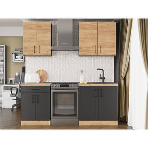 Кухня модульна Еверест Оптіма набір №2 Дуб крафт золотий+Антрацит 2 м (без стільниці) (DTM-5695)