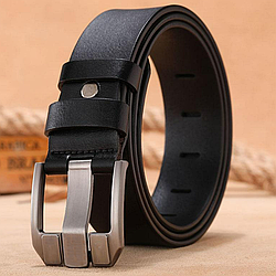 Чоловічий ремінь шкіряний 125см, Bolo Bekele №2, Чорний / Шкіряний ремінь під джинси / Ремінь під штани