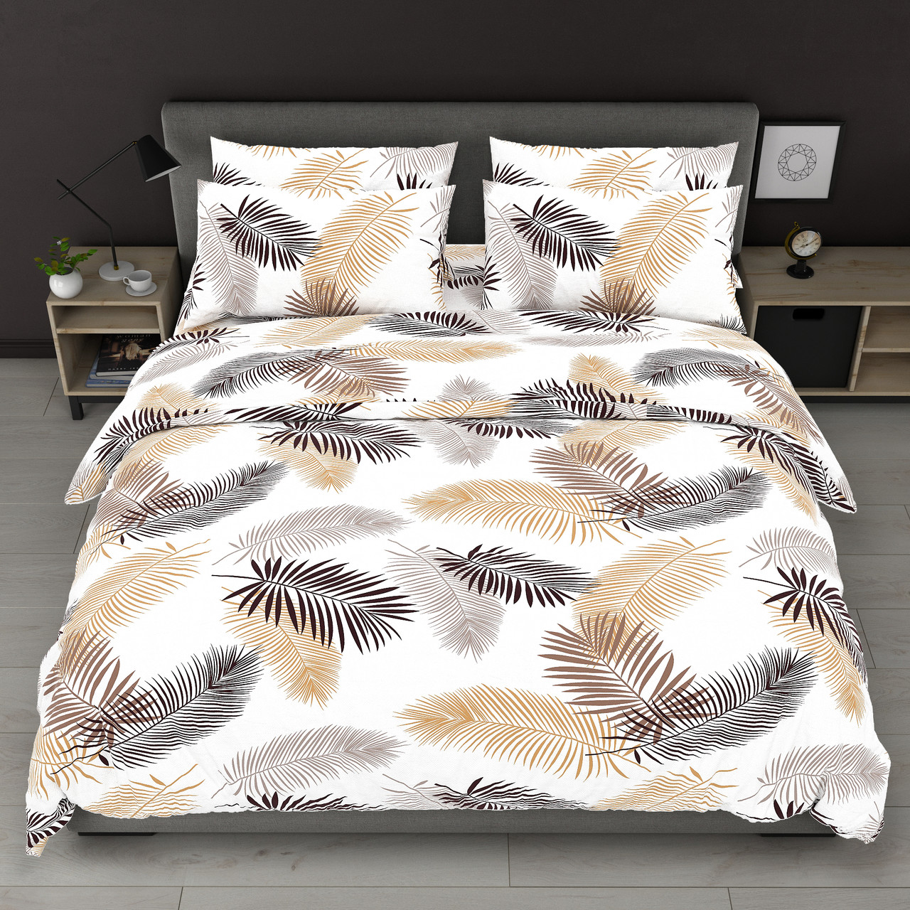 Підковдра на блискавці 145х215 (Бязь) | Полуторна підковдра від виробника "Королева Ночі" | Різнокольорові листя на білому, фото 1