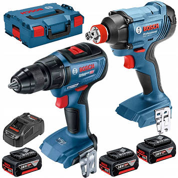 Професійний набір акумуляторного інструменту Bosch GSR 18V-50 + GDX 180-LI 5Ah : з АКБ 18V 5 Ah-3 шт, дриль-шурупокрут, гайкокрут