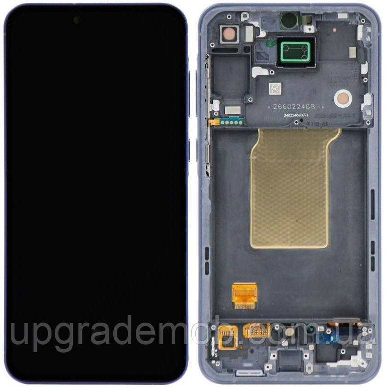 Дисплей модуль тачскрин Samsung A556 Galaxy A55 чорний Amoled оригінал сервісне паковання з рамкою синього