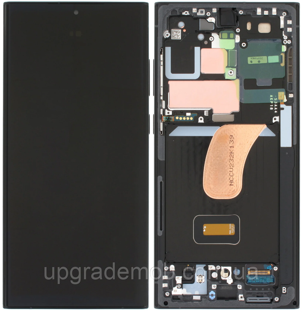 Дисплей модуль тачскрин Samsung S918 Galaxy S23 Ultra чорний Amoled оригінал сервісне паковання з рамкою