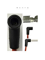 Клема 6,3 мм кутова 90° у комплекті з кутовим гумовим ізолятором

для високовольтних дротів пальників