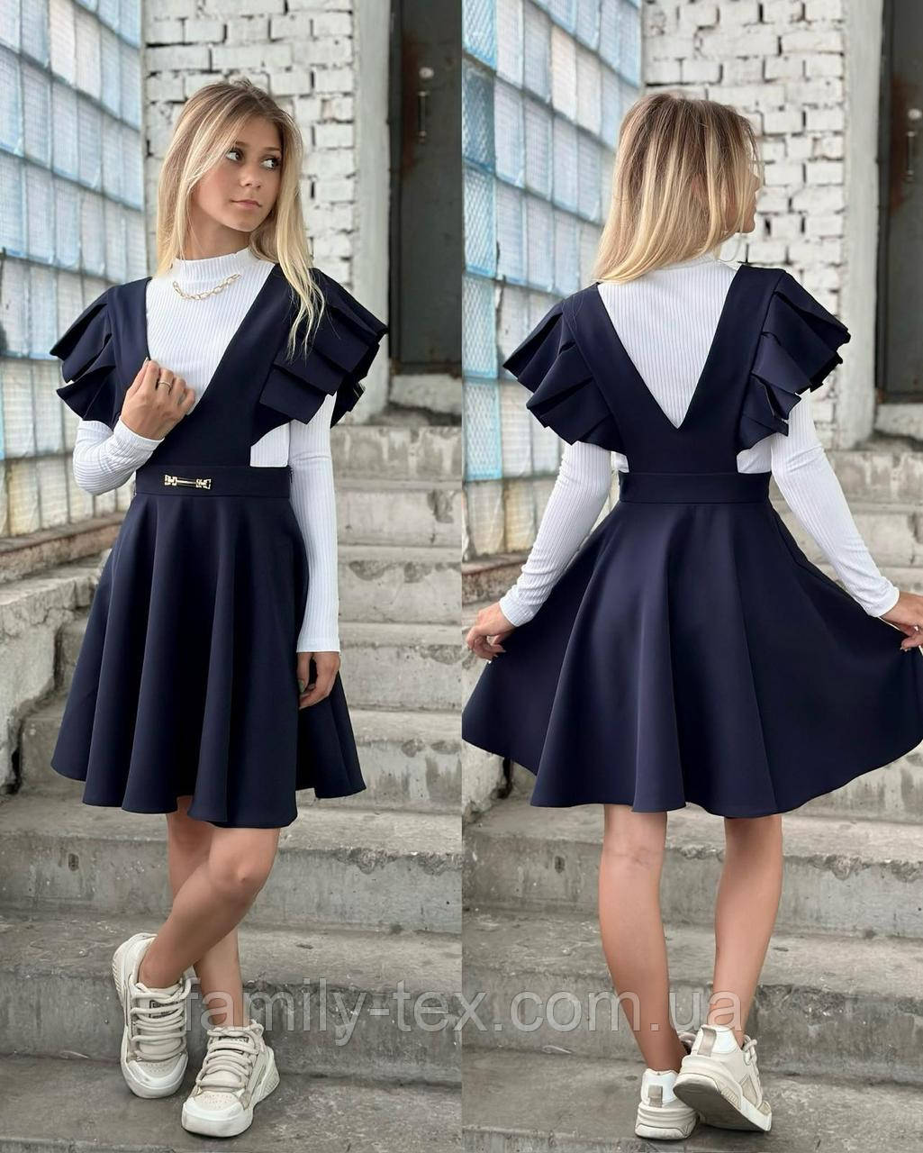 Шкільний сарафан для дівчинки "Крильце" синій, розміри 32 — 42 на зріст 128 — 155 + Відеоогляд!, фото 1