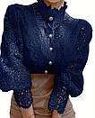Розкішна темно-синя мереживна блузка, фото 2