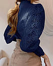 Розкішна темно-синя мереживна блузка, фото 6