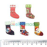 Гудзики дерев'яні НОВОРІЧНИЙ НОСОК, 29х19 мм, 5 шт, мікс