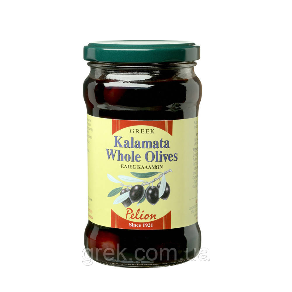Оливки грецькі темні Каламата з кісточкою Pelion, Greek Kalamata Whole Olives 200 г, фото 1