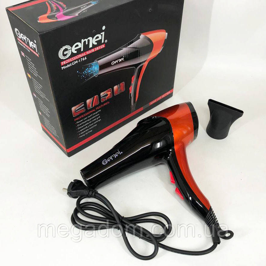 Фен для будинку GEMEI GM-1766 2.6 кВт, Фен для укладання зачіски, Фен електричний ED-846 з насадками