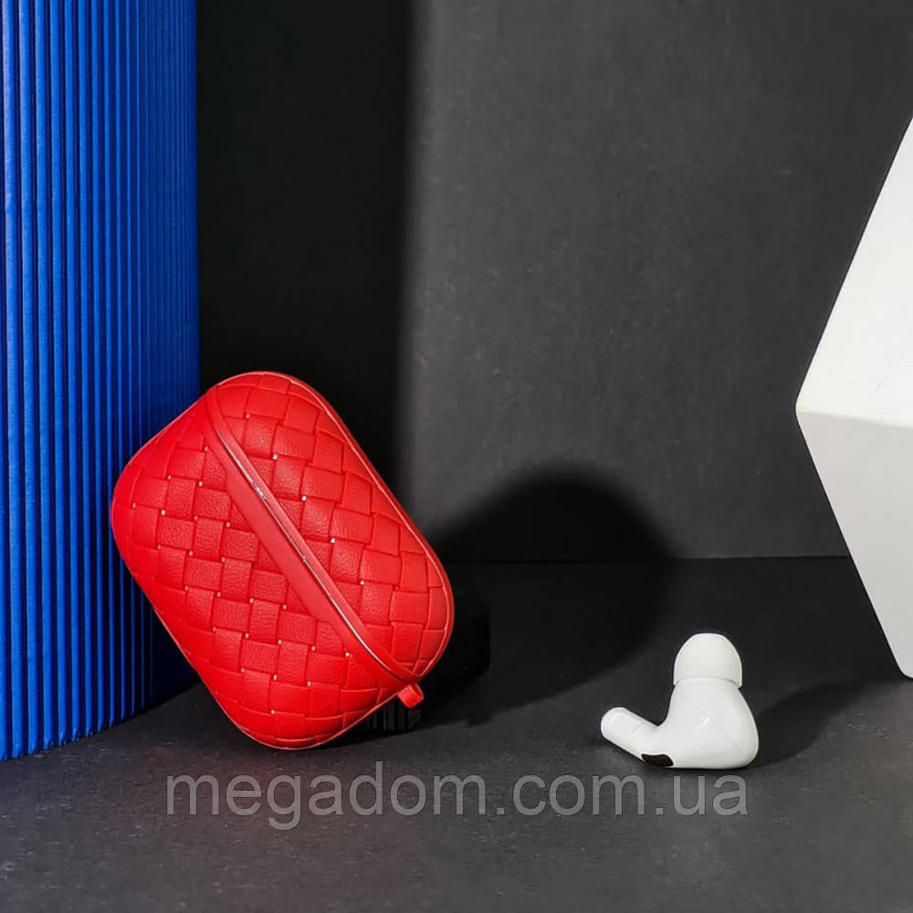Чохол на AirPods плетена RS-841 шкіра. червоний