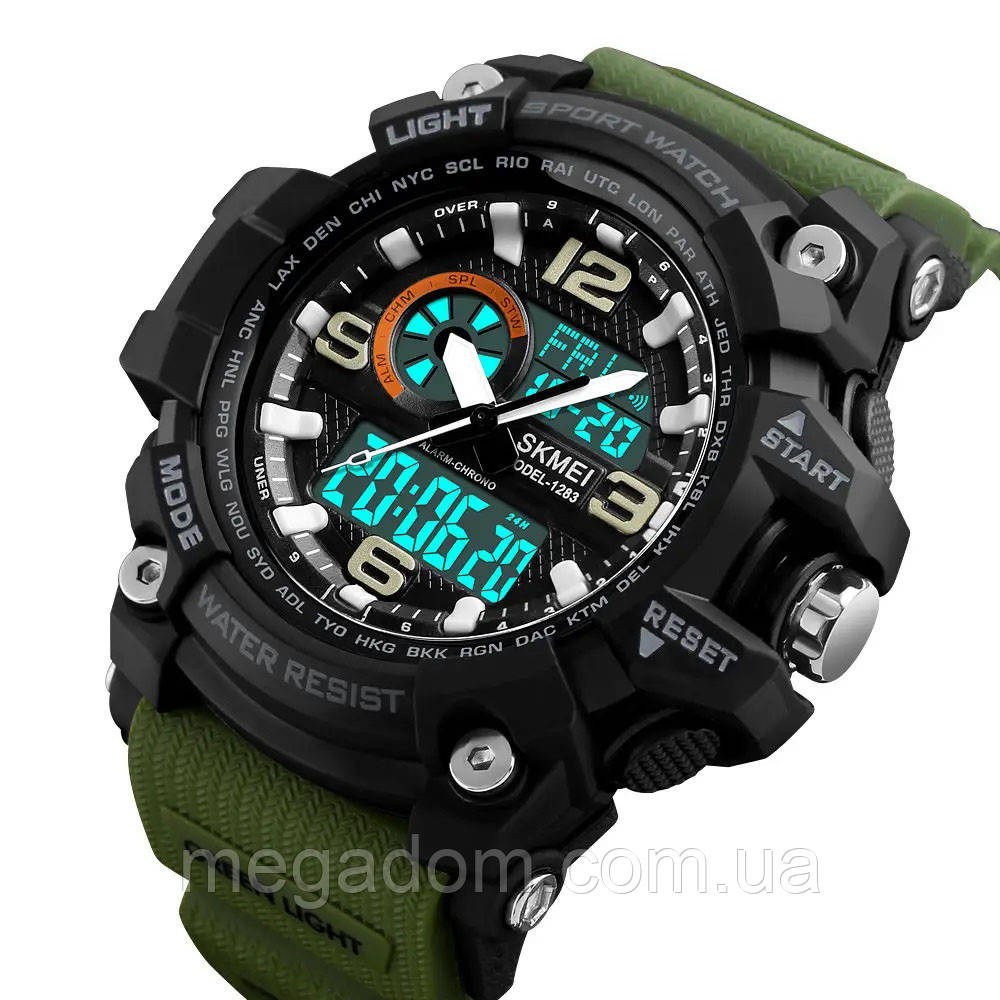 Годинники наручні електронні тактичні SKMEI 1283AG ARMY GREEN, Годинники QM-292 тактичні протиударні