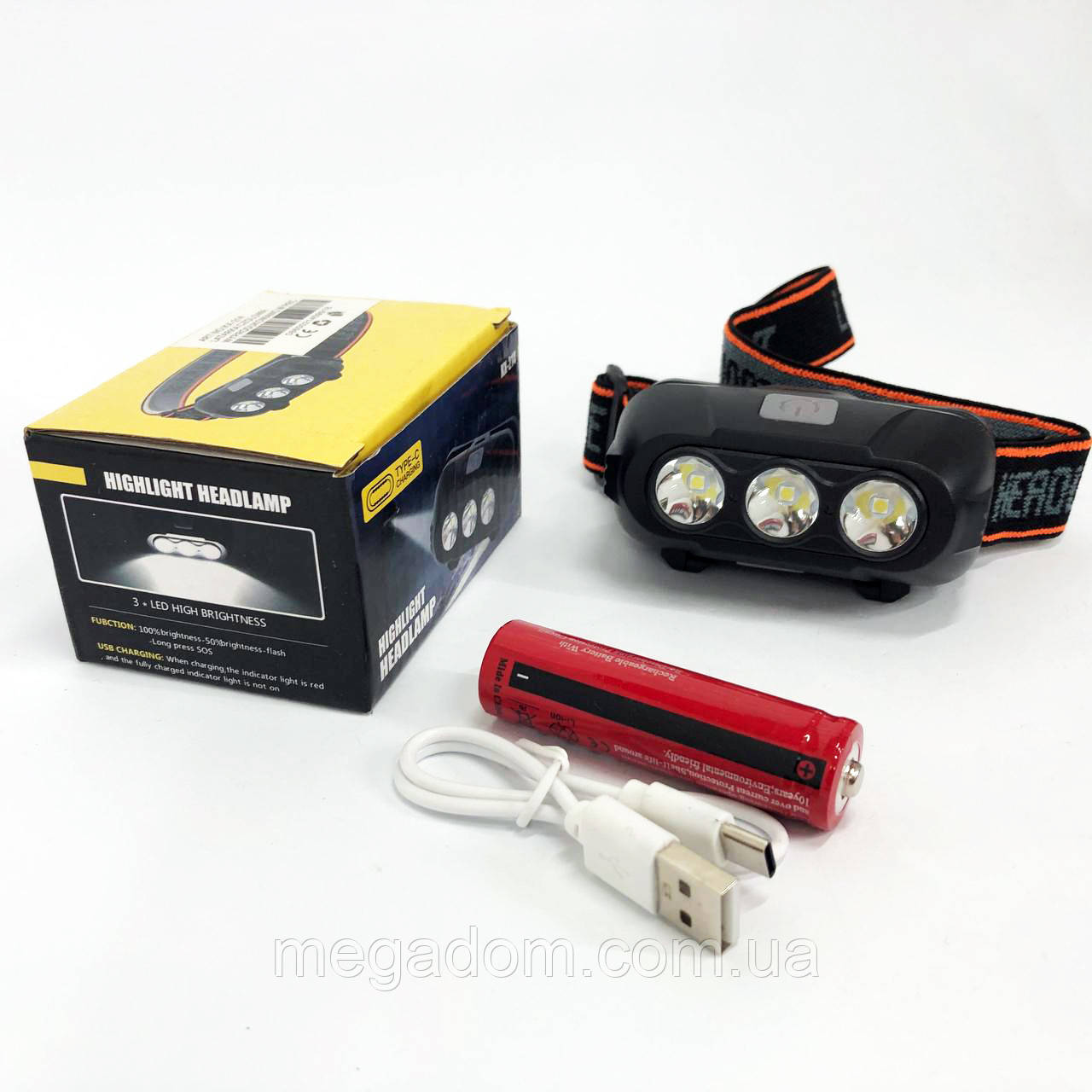 Надпотужний налобний ліхтар KX-214-3LED, Налобний ліхтарик з usb зарядкою, Налобний ER-683 тактичний ліхтар