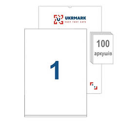 Етикетка самоклеюча UKRMARK A4-01-W1, А4, 1 на листі, 210мм х 297мм, 100 аркушів 900627 smart