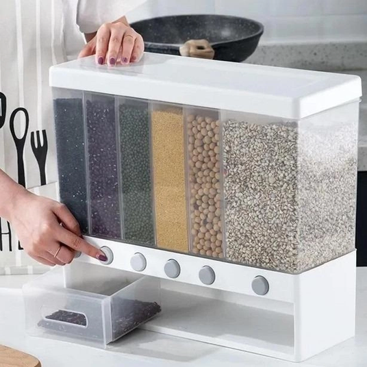Органайзер на 6 секцій для круп, диспенсер із дозатором для сипучих продуктів до 8кг.