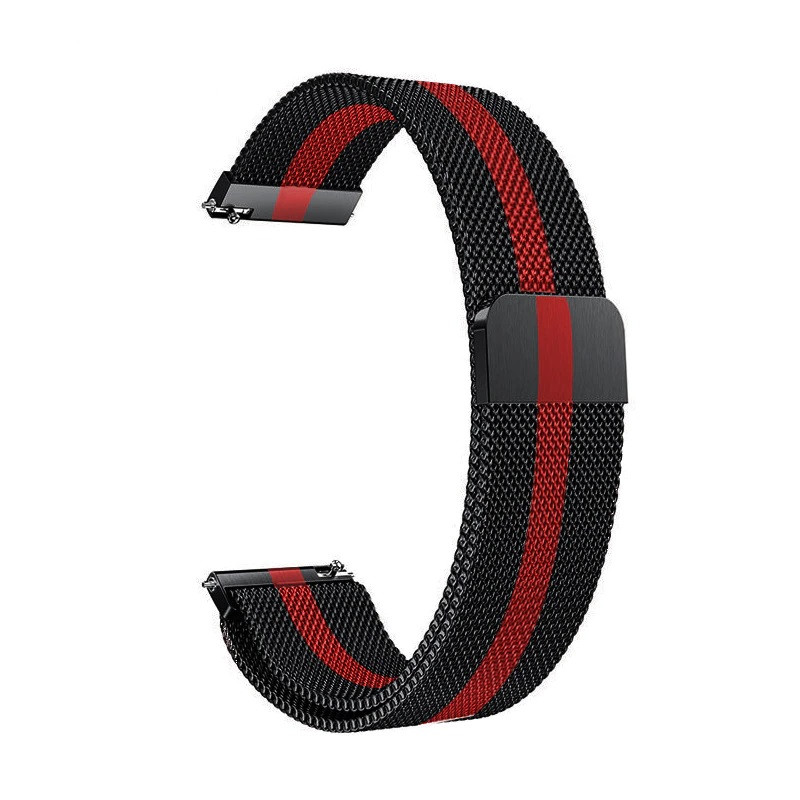 Ремінець металевий для годинника 22 мм міланська петля чорний с червоним, фото 1