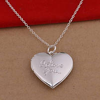 Кулон для закоханих серце I Love You. Медальйон, що відкривається. Підвіска для фото з ювелірного сплаву, фото 3