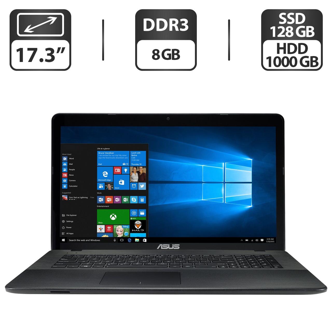 Ноутбук Asus X751LAB/ 17.3" (1600x900)/ Core i3-5005U/ 8 GB RAM/ 128 GB SSD + 1000 GB HDD/ HD 5500