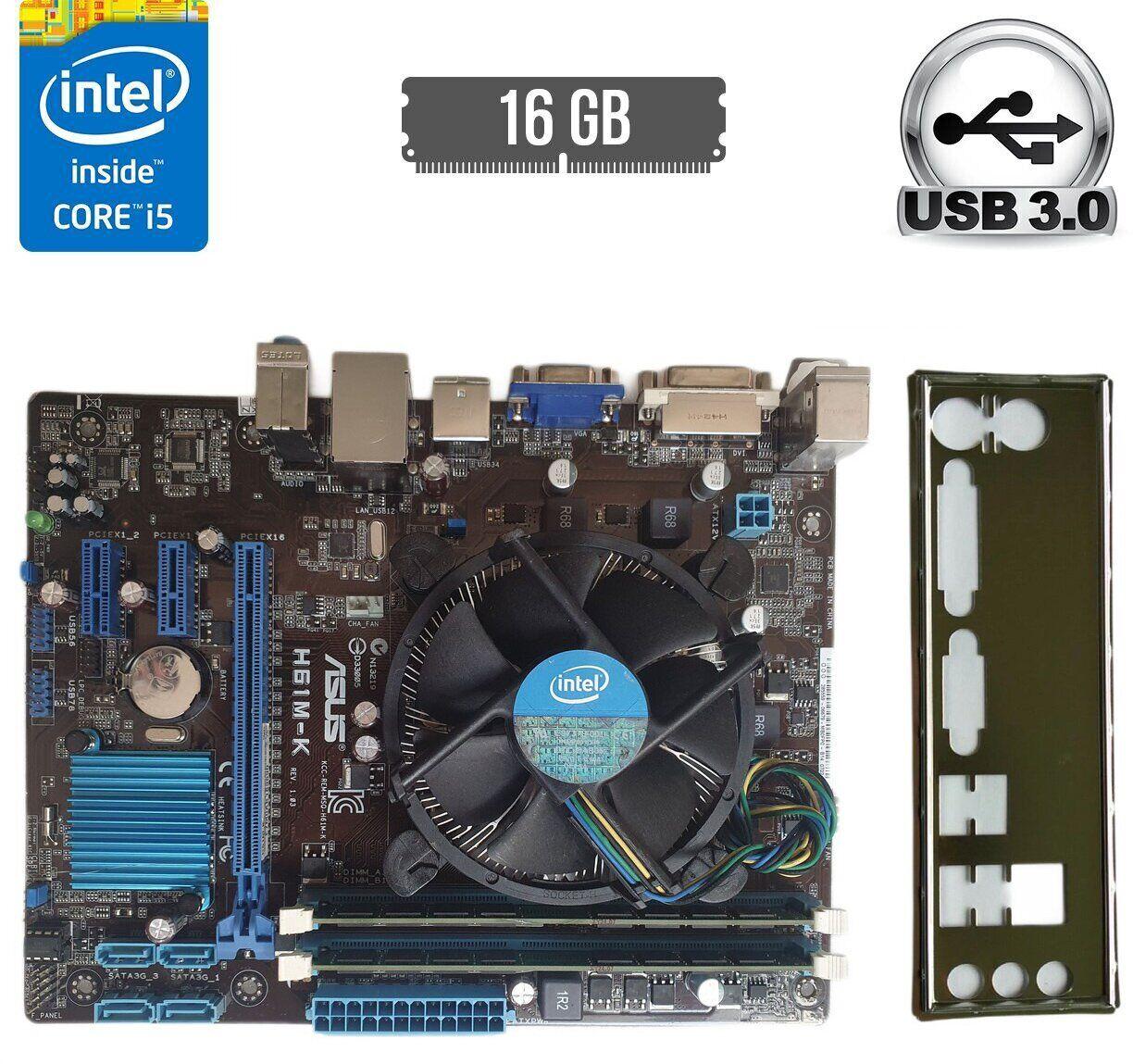 Комплект: Материнська плата Asus H61M-K / Intel Core i5-3470 (4 ядра по 3.2 - 3.6 GHz) / 16GB DDR3 / Intel HD Graphics 2500 /