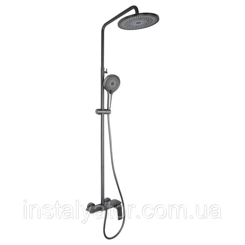 Душова система універсальна Qtap Slavonice на три споживача (з виливом) QTSLA111GMB45905 Gunmetal Black PVD
