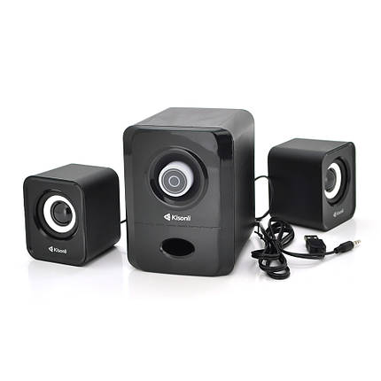 Колонки 2.1 Kisonli U-2900, для ПК і ноутбука, USB + 3.5mm, 5W + 2x3W, 20Hz- 20KHz, з сабвуфером, Black, BOX,, фото 1
