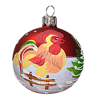 Новорічна іграшка куля 60 мм "Півник Червоний"