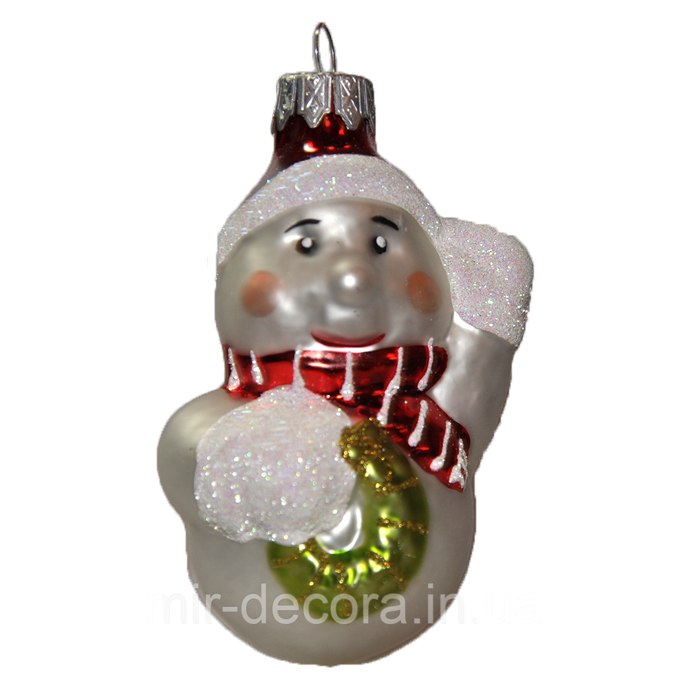 Формова скляна іграшка Сніговик у шарфиці, фото 1