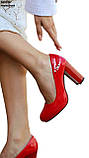 Святкові червоні туфлі на стійкому підборі платформі 36 37, фото 4