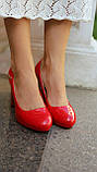 Святкові червоні туфлі на стійкому підборі платформі 36 37, фото 5