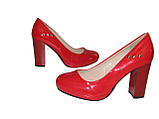 Святкові червоні туфлі на стійкому підборі платформі 36 37, фото 6
