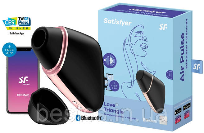 Кліторальний вібростимулятор з повітряними імпульсами та управлінням через додаток Satisfyer Love Triangle Black, фото 1