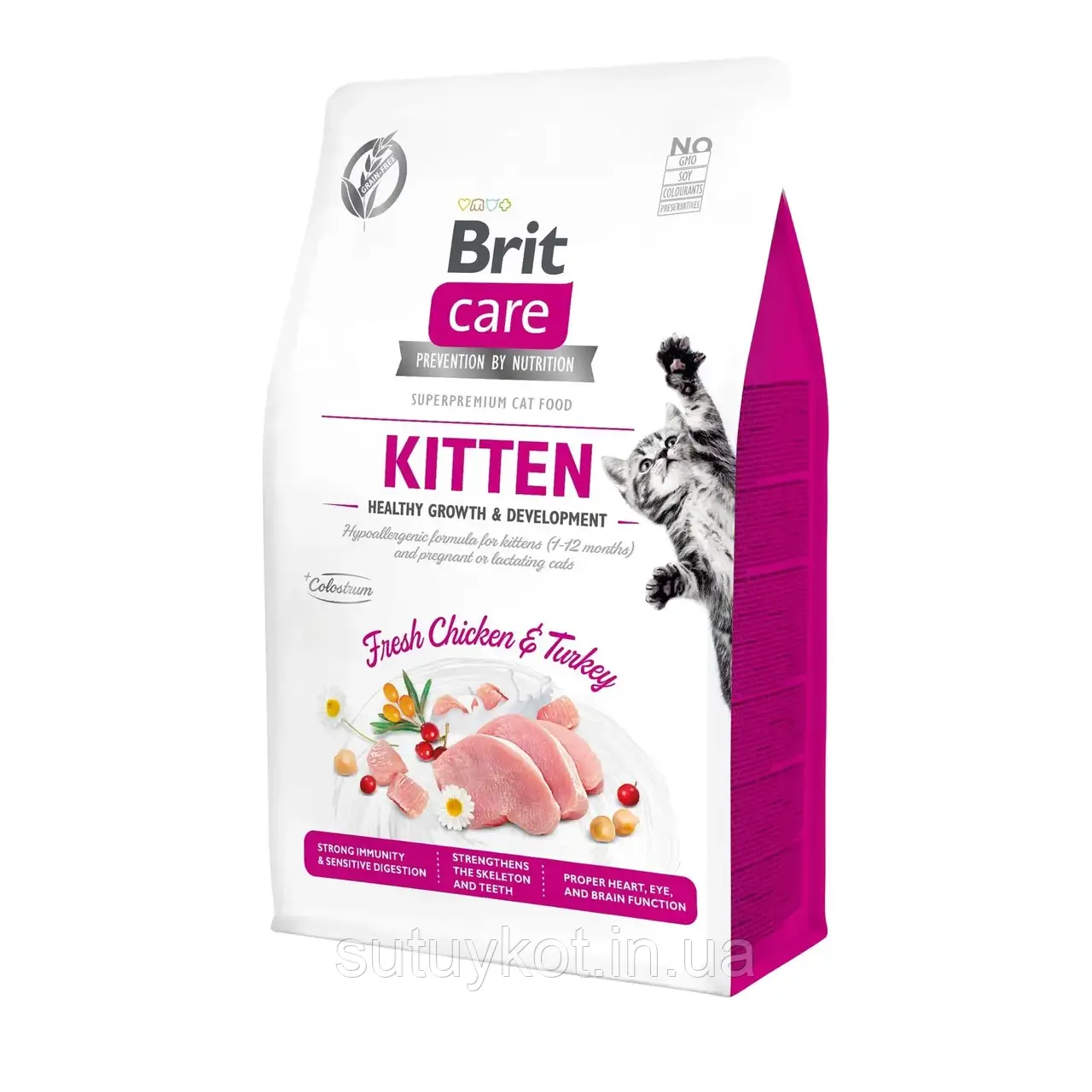 Brit Care Cat GF Kitten HGrowth & Development Бріт Кеа корм для кошенят з куркою та індичкою, 400 гр