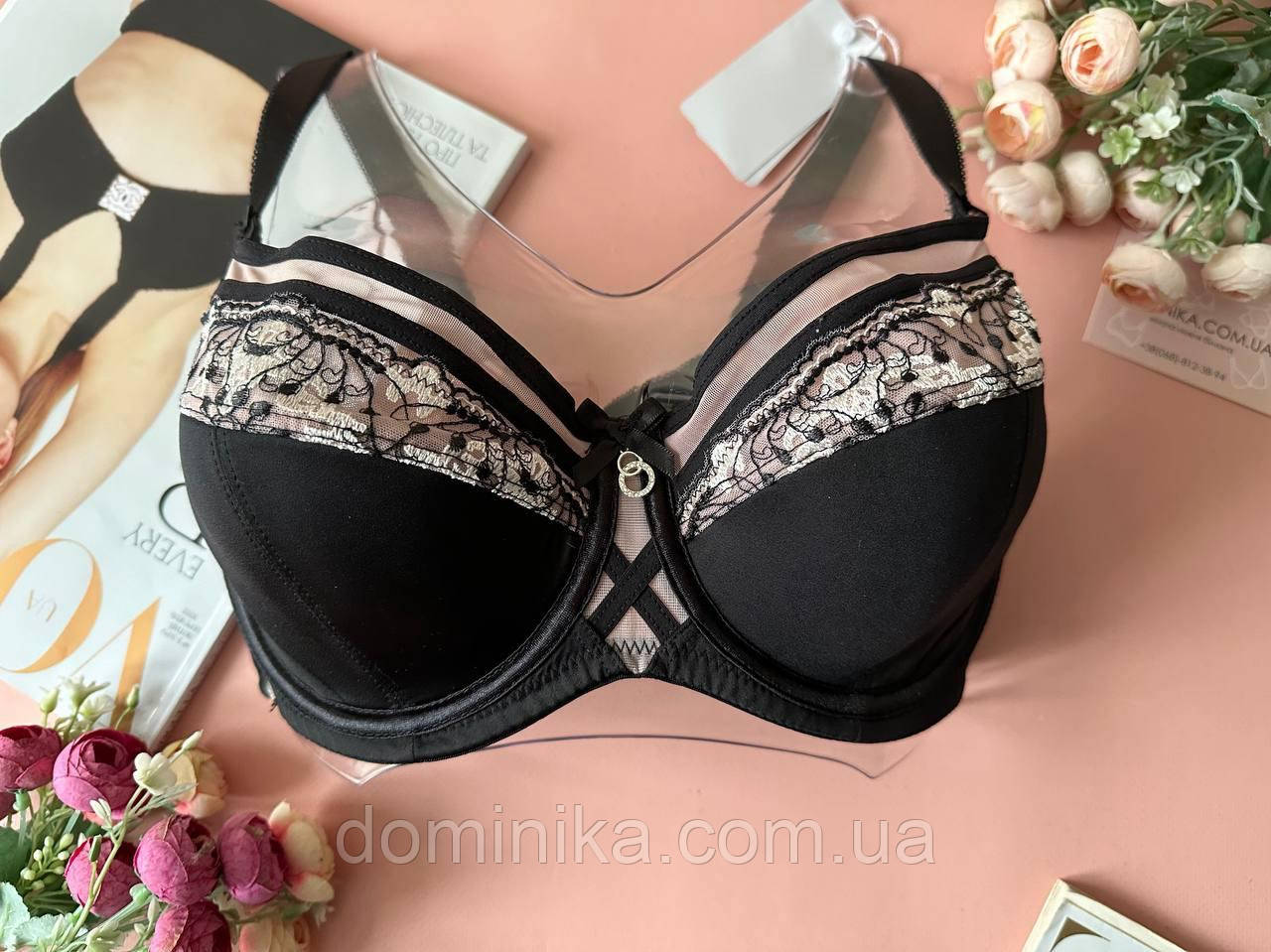 85D М'який бюстгальтер чорно-бежевий