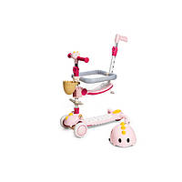 Дитячий самокат DINO (Світло-музика Батьк.-ручка. Сидіння. Дод-кол. Бортик. Шолом. Складний) Рожевий