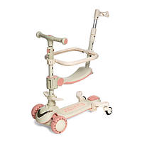 Дитячий самокат "INFINITY" (Світло-музика. Батьківська ручка. Сидіння. Дод-кол. Бортик. Складний) Рожевий