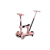 Дитячий самокат FORCE (Музика. Підсвітка. Батьківська ручка. Сидіння. Дод-кол. Складний) Рожевий