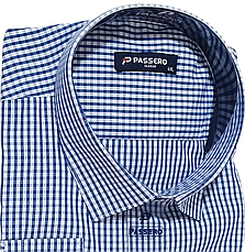 Батальна чоловіча сорочка ошатна Passero vd-0132 синя класична сорочка в клітинку з довгим рукавом 4XL, фото 5