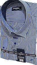 Батальна чоловіча сорочка ошатна Passero vd-0132 синя класична сорочка в клітинку з довгим рукавом 4XL, фото 4