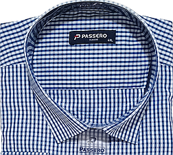 Батальна чоловіча сорочка ошатна Passero vd-0132 синя класична сорочка в клітинку з довгим рукавом 4XL, фото 3