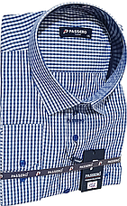 Батальна чоловіча сорочка ошатна Passero vd-0132 синя класична сорочка в клітинку з довгим рукавом 4XL, фото 2